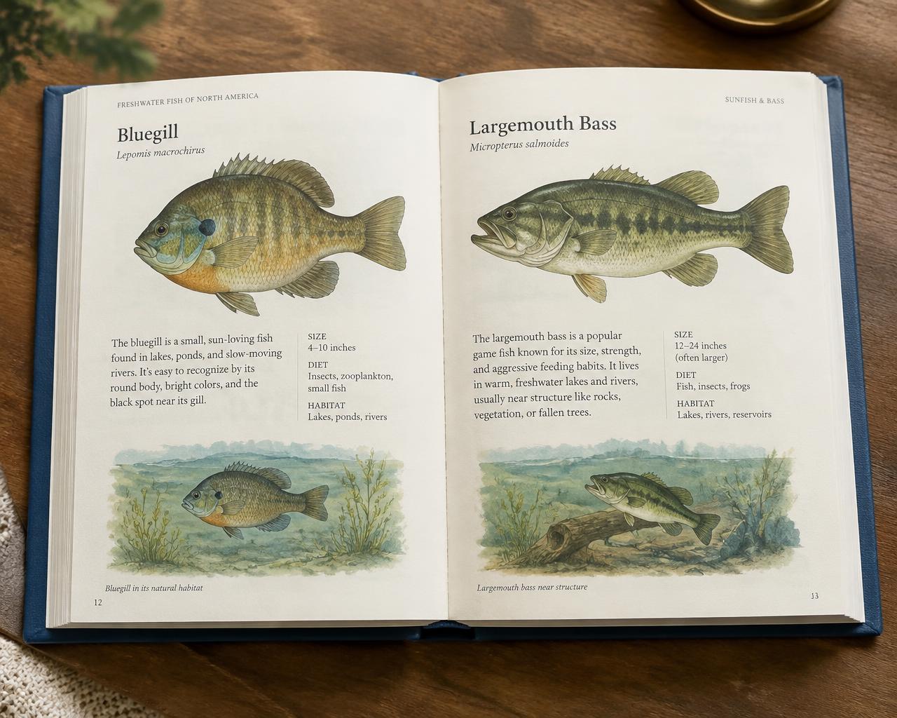 Little Angler Fish Book open to bluegill and bass
